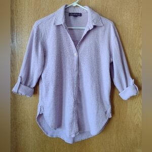 Gloria Vanderbilt Amanda Style Gauze Monogram Button Up Shirt Size Small